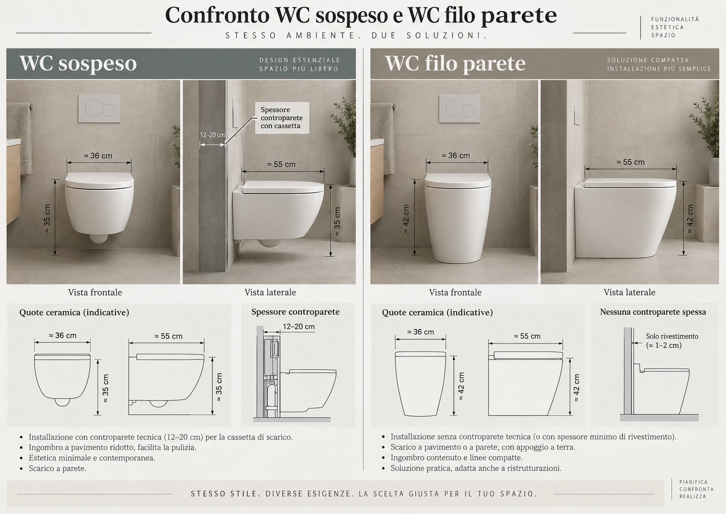 Infografica con i tre scenari di intervento sul bagno: bagno completo, sostituzione parziale e bagno con requisiti di accessibilità